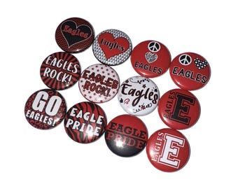 Eagles, Red, Black, 1", 1.25", 1.5", 2.25", Button, Eagles Theme, Eagles Decor, Party Favor, Gift, Flatback, Pinback, Pin, Badge, SM031