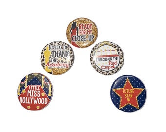 Movie Star, 1", 1.25", 1.5", 2.25", Button, Movie Theme, Movie Decor, Movies, Birthday, Party Favor, Flatback, Pinback, Pin, Badge, HI002