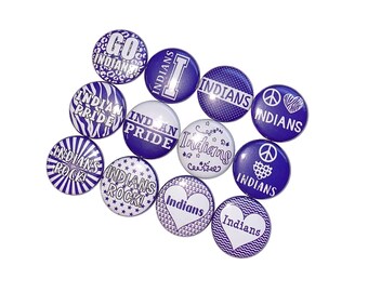 Indians, Purple, White, 1", 1.25", 1.5", 2.25", Button, Indian Theme, Indian Flatback, Indian Pinback, SM069