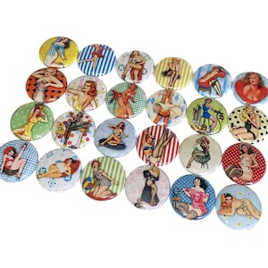 Pin Up Girls, 1&quot;, 1.25&quot;, 1.5&quot;, 2.25&quot;, Button, Pin Up, Rockabilly, Pinup, Pin Up Button, Pinup Gift, Pin Up Girl Party, Burlesque, AM009