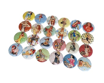 Pin Up Girls, 1", 1.25", 1.5", 2.25", Button, Pin Up, Rockabilly, Pinup, Pin Up Button, Pinup Gift, Pin Up Girl Party, Burlesque, AM009