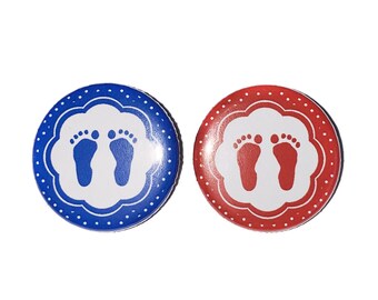 Baby Feet, Gender Reveal, Royal Blue, Red, 1.25", 1.5", 2.25", Pinback Button, Girl or Boy, Pregnancy, Baby Reveal, Baby Vote, VB484, VB486