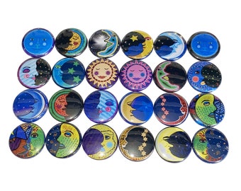 Moon Magnet, 1", 1.25", 1.5", 2.25", Button Magnet, Half Moon, Moon Faces, Moon Theme, Moon Decor, Night, Moon Gift, Night Time, SY011