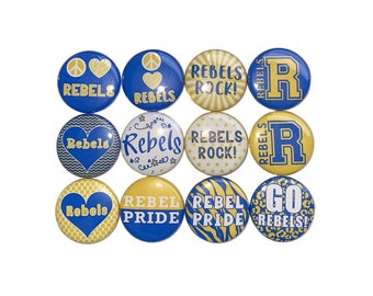 Rebels Magnet, Royal Blue, Yellow, 1", 1.25", 1.5", 2.25", Button Magnet, Rebels Theme, SM074