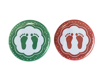 Baby Feet, Christmas Reveal, Green, Red, 1.25", 1.5", 2.25", Pinback Button, Girl or Boy, Pregnancy, Baby Reveal, Baby Vote, VB483, VB086