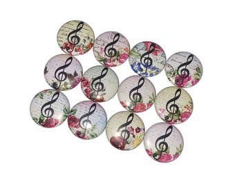 Floral Music Staff, 1", 1.25", 1.5", 2.25", Button, Music, Music Gift, Staff, Music Note, Flatback, Pinback, Music Badge, Party Favor, MB001
