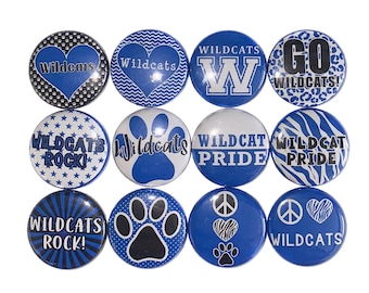 Wildcat Magnet, Royal Blue, Black, White, 1", 1.25", 1.5", 2.25", Button Magnet, Wildcat Theme, Wildcat Decor, Wildcats, SM079