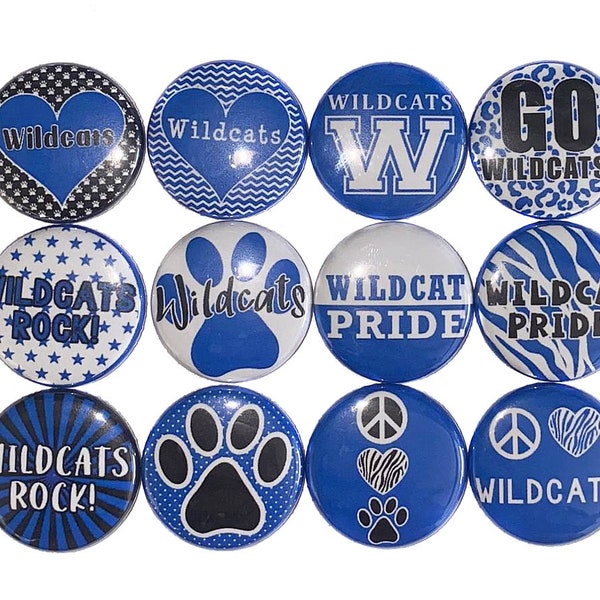 Wildcat Magnet, Royal Blue, Black, White, 1", 1.25", 1.5", 2.25", Button Magnet, Wildcat Theme, Wildcat Decor, Wildcats, SM079