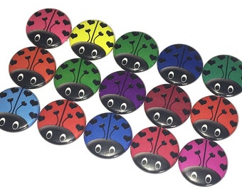 Ladybug, Hearts, 1", 1.25", Button, Lady Bug Pin, Ladybug Pinback, Ladybug Flatback, Ladybug Party Favor, Purple Ladybug, Red Ladybug, B009