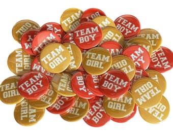 Gender Reveal, Red, Gold, 1.25", 1.5", 2.25", Pinback Button, Baby Reveal, Baby Shower, Team Boy, Team Girl, Boy or Girl, Vote, VB155, VB102
