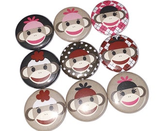 Monkey, 1", 1.25", Button, Monkey Theme, Monkey Decor, Pink, Black, Brown, Monkey Party Favor, Craft Supply, Flatback, Pinback, Badge, A015