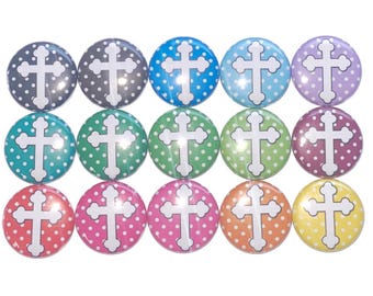 Cross Magnet, Cross, 1", 1.25", Button Magnet, Cross Theme, Cross Decor, Gift, White Cross, Polka Dot, Church, Sunday School, VBS, FT012