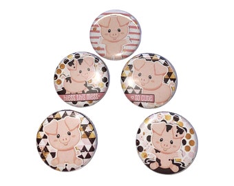 Pig, 1", 1.25", 1.5", 2.25", Button, Piggy, Pig Gift, Pig Theme, Pig Party Favor, Pig Decor, Pig Decor, Muddy, Flatback, Pinback, Pin, A011