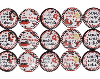 Christmas Magnet, 1", 1.25", 1.5", 2.25", Button Magnet, Red, Black, White, Sled, Christmas Tree, Holiday, Christmas Decor, Xmas, X016