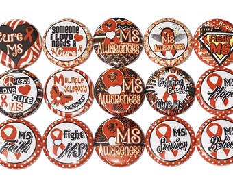 Multiple Sclerosis Magnet, 1", 1.25", Button Magnet, Orange Ribbon, Orange Ribbon Theme, Multiple Sclerosis, MS Ribbon, MS Awareness, CA036