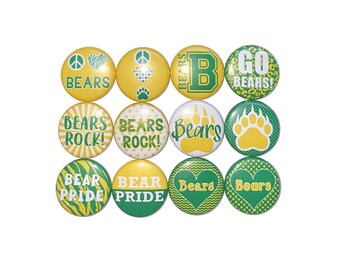 Bear Magnet, Green, Yellow, 1", 1.25", 1.5", 2.25", Button Magnet, Bear Theme, SM067
