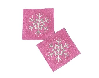 Snowflake Felt, 2 Felts, Snowflake Patch, Hot Pink, Unfinished, Craft Supply, Winter Decor, Snowflake, Winter, Size 1 of 3, EMB072