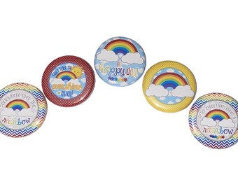 Rainbow, Clouds, 1", 1.25", 1.5", 2.25", Button, Rainbow Theme, Rainbow Decor, Rainbow Party Favor, Birthday, Flatback, Pinback, Pin, SG001