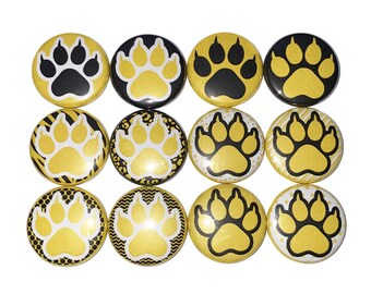 Claw Magnet, Yellow, Black, White, 1", 1.25", 1.5", 2.25", Button Magnet, Yellow Paw, Black Paw, School Colors, School Pride, Paw, PP036