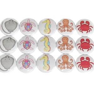 Sea Creatures Magnet, 1&quot;, 1.25&quot;, 1.5&quot;, 2.25&quot;, Button Magnet, Sea Turtle, Sting Ray, Sea Horse, Crab, Octopus, Party Favor, Sea Theme, AQ008
