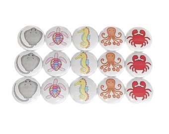 Sea Creatures Magnet, 1", 1.25", 1.5", 2.25", Button Magnet, Sea Turtle, Sting Ray, Sea Horse, Crab, Octopus, Party Favor, Sea Theme, AQ008