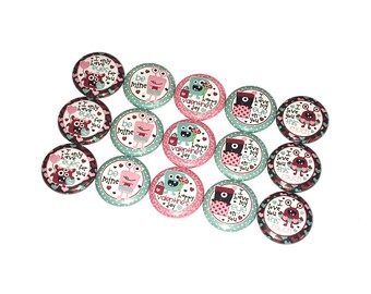 Valentine's Day, Monster, 1", 1.25", 1.5", 2.25", Button, Monster Theme, Monster Party Favor, Monster Decor, Flatback, Pinback, Badge, V008