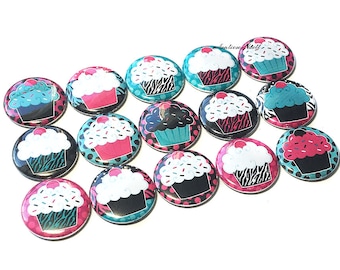 Cupcakes, 1", 1.25", 1.5", 2.25", Button, Cupcake Theme, Cupcake Decor, Party Favor, Birthday, Gift, Flatback, Pinback, Pin, Badge, FD003