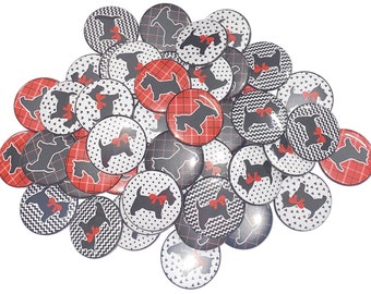 Scottie, Dog, Terrier, Red, Black, White, 1", 1.25", 1.5", 2.25", Button, Scottie Decor, Scottie Theme, Plaid, Flatback, Pinback, Pin, DG003
