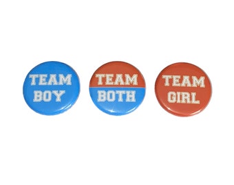 Gender Reveal, Twins, Blue, Orange, 1.25", 1.5", 2.25", Pinback Button, Boy, Girl, Team Both, Twin Reveal, Sky Blue, VB138, VB077, VB441