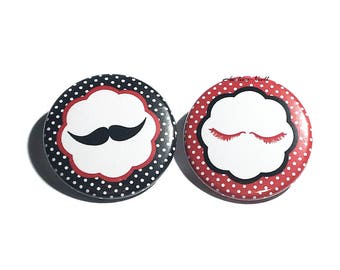 Gender Reveal, Lashes, Staches, Black, Red, 1.25", 1.5", 2.25", Pinback Button, Holiday Baby Shower, Reveal, Holiday Reveal, VB351, VB355