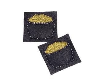 Gold Felt, 2 Felts, Gold Patch, Black, Gold, Unfinished, Craft Supply, Black Pot, St. Patrick's Day, Saint Patrick's, Size 1 of 4, EMB098