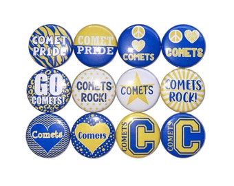 Comet Magnet, Royal Blue, Yellow, 1", 1.25", 1.5", 2.25", Button Magnet, Comet Theme, Comet Party Favor, Comet, Magnets, SM059