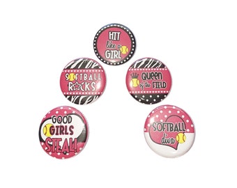 Softball Magnet, 1", 1.25", 1.5", Button Magnet, Softball, Softball Theme, Softball Decor, Dark Pink, Black, Locker Magnet, SE029