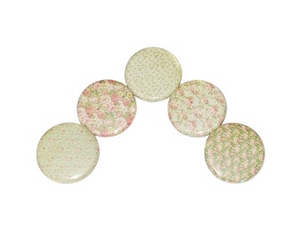 Green Pink Floral, 1", 1.25", 1.5", 2.25", Button, Green Decor, Pink Decor, Floral Pattern, Green, Pink, Flatback, Pinback, Badge, BK025