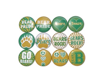 Bear Magnet, Green, Gold 1", 1.25", 1.5", 2.25", Button Magnet, Bear Theme, SM068