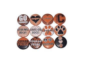 Cougars Magnet, Black, Orange, White, 1", 1.25", 1.5", 2.25", Button Magnet, Cougar Theme, Cougar Party Favor, Paw Magnet, Magnets, SM081