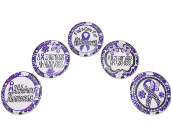 Alzheimers Magnet, 1", 1.25", Button Magnet, Alzheimers Awareness, Purple Ribbon, Purple Ribbon Theme, Alzheimers, Elderly, CA017