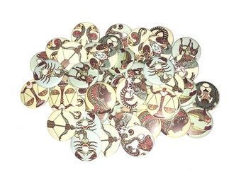 Zodiac, 1", 1.25", 1.5", 2.25", Button, Horoscope Theme, Zodiac Decor, Horoscope Decor, Horoscope, Zodiac Theme, Flatback, Pinback, ZP004