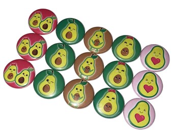 Avocado, 1", 1.25", Button, Avocado, Avocado Theme, Avocado Decor, Avocado Party Favor, Flatback, Pinback, Pin, Badge, Food, Green, FD006