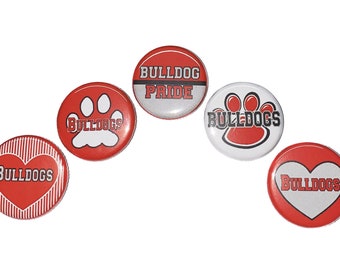 Bulldog Magnet, Red, Gray, White, 1", 1.25", Button Magnet, Bulldog Theme, Bulldog Decor, Party Favor, Paw, SM003