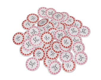Gender Reveal, Hearts, Red, Pink, 1.25", 1.5", 2.25", Pinback Button, He or She, Valentine, Baby Reveal, Boy or Girl, VB535, VB544