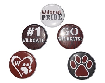 Wildcat Magnet, Maroon, Black, 1", 1.25", Button Magnet, Wildcat Theme, Wildcat, Wildcat Decor, Party Favor, Maroon Wildcat, SM008