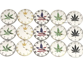 Weed Clock Magnet, 1", 1.25", 1.5", Button Magnet, Marijuana Awareness, Leaves, Marijuana, Marijuana Theme, Leaf, Pot, Cannabis, C005