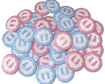 Baby Feet, Gender Reveal, Pink, Blue, 1.25", 1.5", 2.25", Pinback Button, Girl or Boy, Baby Reveal, Pink or Blue, Baby Vote, VB036, VB038