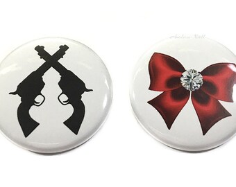 Gender Reveal, Guns, Bows, 1.25", 1.5", 2.25", Pinback Button, Gun Reveal, Bow Baby Shower, Baby Reveal, Gun Baby Shower, Pin, VB221, VB160