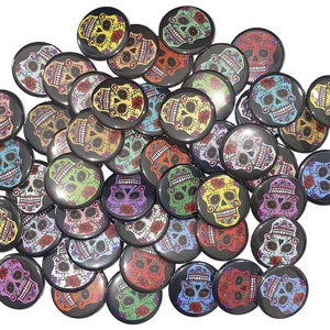 Sugar Skull, Imperfect, 1&quot; Pinback Button, 15 Buttons, Ready to Ship, PK001