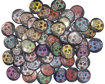 Sugar Skull, 1", 1.25", Button, Sugar Skull Theme, Sugar Skull Decor, Dia de los Muertos, Day of the Dead, Skull, Flatback, Pinback, PK001