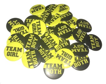 Gender Reveal, Twins, Yellow, Black, 1.25", 1.5", 2.25", Pinback Button, Bee Theme, Twin Reveal, Twin Baby Shower, Vote, VB091, VB148, VB146
