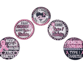 Diabetes Magnet, Type 1, 1", 1.25", Button Magnet, Diabetes Awareness, Pink Ribbon, Pink Ribbon Magnet, Diabetes, Disease Awareness, CA042