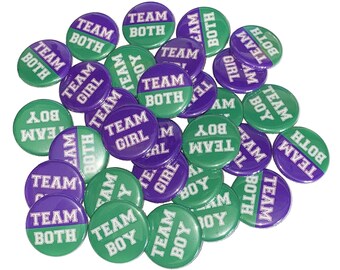 Gender Reveal, Twins, Green, Purple, 1.25", 1.5", 2.25", Pinback Button, Team Both, Reveal, Mardi Gras, Twin Reveal, VB110, VB122, VB448